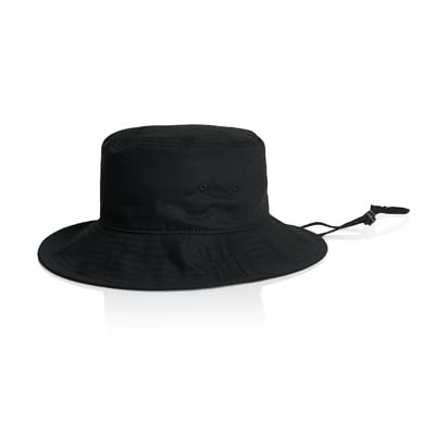 The AS Colour Wide Brim Bucket Hat is a light - mid weight cotton bucket hat with reinforced large brim. 2 colours.  Branded bucket hats ready for your team.