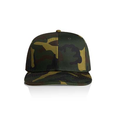 The AS Colour Stock Camo Cap is a structured front, snapback, flat peak cap. High profile, 100% cotton. Just add your logo.