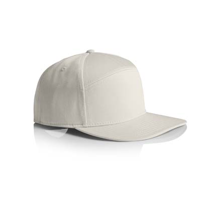 The AS Colour Stock 7 panel cap is high profile, snapback cap.  Flat Peak.  4 colours.  100% cotton.  Great option to add your logo with an on trend product.