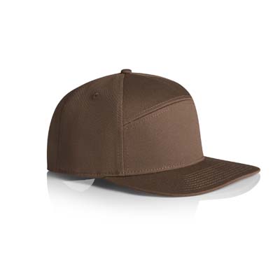 The AS Colour Stock 7 panel cap is high profile, snapback cap.  Flat Peak.  4 colours.  100% cotton.  Great option to add your logo with an on trend product.