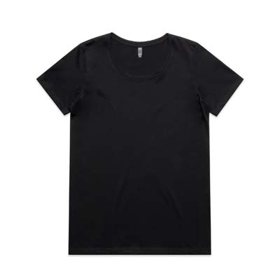 The AS Colour Maple Scoop Tee is a regular fit, 180gsm cotton tee.  Available in Black and White.  Scoop neck.  Ready for your print or logo.