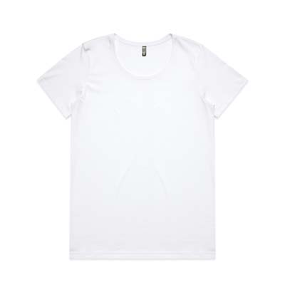 The AS Colour Maple Scoop Tee is a regular fit, 180gsm cotton tee.  Available in Black and White.  Scoop neck.  Ready for your print or logo.