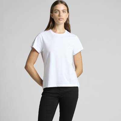 The AS Colour Womens Basic Tee is a regular fit, mid weight, 160gsm cotton tee.  Tear out label.  12 colours.  Great option for your team and brand.