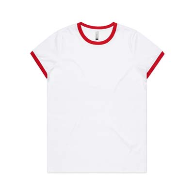 The AS Colour Maple Ringer Tee is a mid weight, regular 180gsm cotton tee.  3 colourways.  XS - XL.  Great womens tees with a contrast rib.