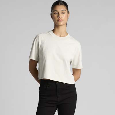 The AS Colour Womens Heavy Faded Crop Tee is a heavyweight 240gsm carded cotton tee.   Crop tee.  3 colours.  XS - 2XL.  Great branded retail tees.