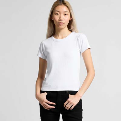 The AS Colour Womens Organic Rib Tee is a slim fit, heavyweight 330gsm organic cotton tee.  2 colours.  XS - 2XL.  Great branded ribbed retail tees.