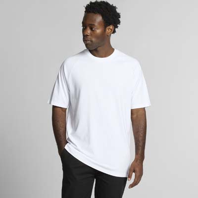 The AS Colour Staple Raglan Tee is a regular fit, 180gsm 100% combed cotton.  In Black or White.  S - 3xl.  Great option for your team with your logo.