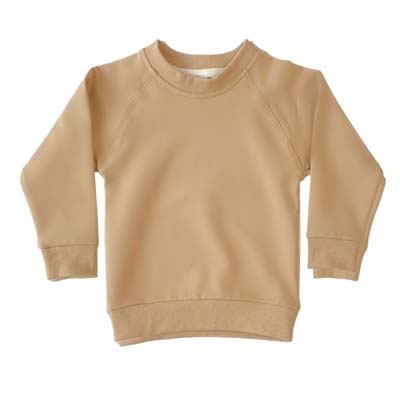 The Baby Blanks Winter Crew is a 100% cotton, elastane, unbrushed fleece. 9 colours. Size 1 - 5. Generous fit. Good length. Great printable kids crews.