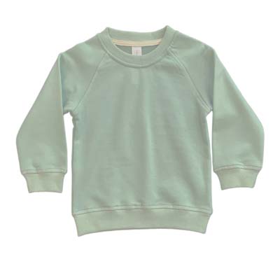 The Baby Blanks Winter Crew is a 100% cotton, elastane, unbrushed fleece.  9 colours.  Size 1 - 5.  Generous fit.  Good length.  Great printable kids crews.