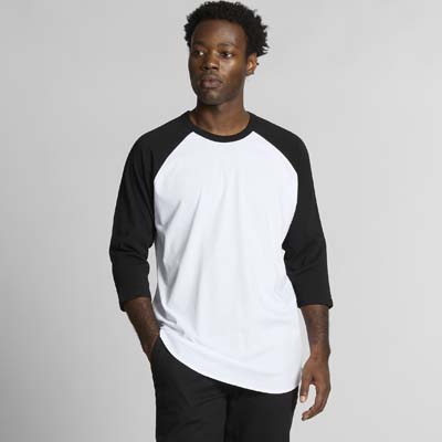 The AS Colour Raglan Tee is a 150gsm, 100% cotton 3/4 sleeve tee with contrast sleeves. Available in 4 colour combinations. Sizes XS - 2XL.