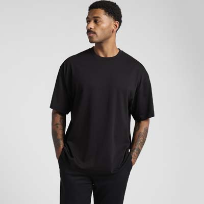 The AS Colour Oversized Block Tee is a midweight, carded cotton fabric.  Tubular design.  Tear out label.  4 colours.  S - 3xl.