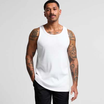 The AS Colour Organic Rib Singlet is a regular fit, heavyweight 330gsm tee.  Organic Cotton.  Black or White.  Great branded mens singlets from AS Colour