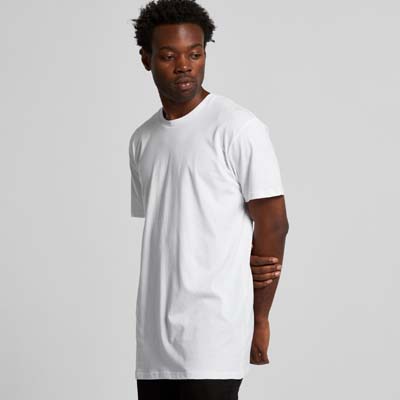 The AS Colour Staple Plus Tee is a longer version of the Staple Tee. 5cm extra length.  Available in Black & White.  S - 3xl. Perfect for the longer torso.