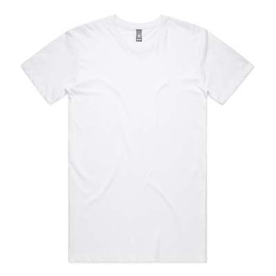 The AS Colour Staple Plus Tee is a longer version of the Staple Tee. 5cm extra length.  Available in Black & White.  S - 3xl. Perfect for the longer torso.