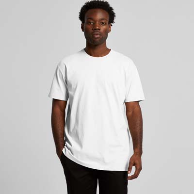The AS Colour Staple Recycled Tee is a midweight 200gsm, 80% recycled cotton, 20% polyester tee.  Black or White. S - 3XL available.