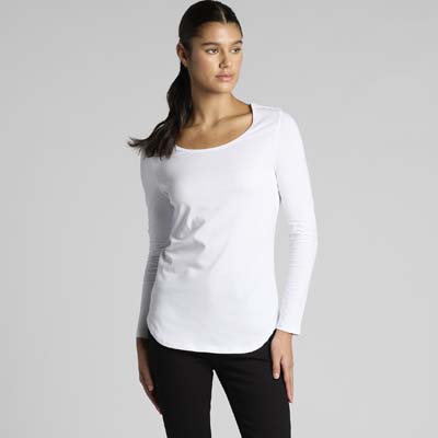The AS Colour Womens Mali Long Sleeve Tee is a regular fit, 150gsm, 100% cotton long sleeve tee.  Black or White.  Great long sleeve option for your brand.