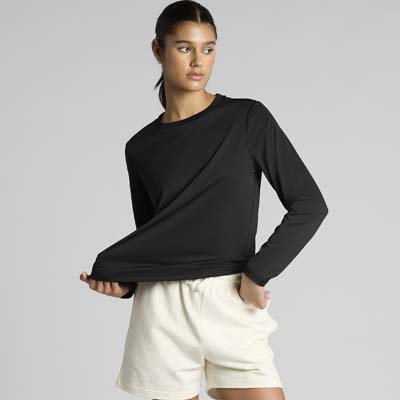 The AS Colour Maple Active Long Sleeve tee is a regular, midweight polyester tee.  Low - medium impact activities.  Black. XS - 2XL.