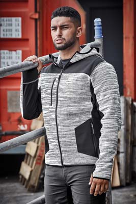 The Syzmik Streetworx Reinforced Knit Hoodie is a knitted polyester hoodie with contrast softshell panels.  Up to 7XL.  4 colours.  Great knitted hoodies.