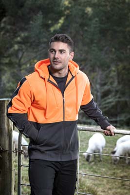 The Syzmik Unisex Hi Vis Full Zip Hoodie is made from 100% Polyester.  320gsm.  Garment complies with Standards for Hi Visibility Safety Garments.  6 colours.  This style replaces ZT480.