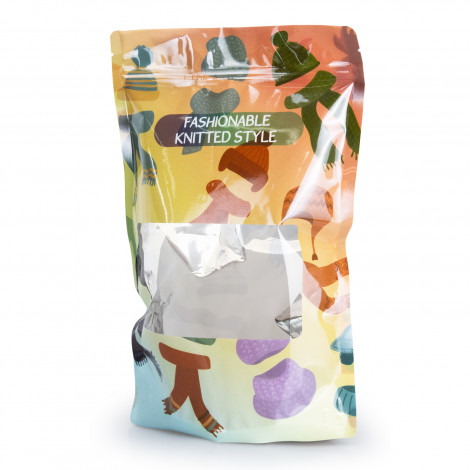 The TRENDS Foil Stand Up pouch is an xl pouch with resealable zip lock closure. Matt or gloss finish and can include window. Full colour branding.