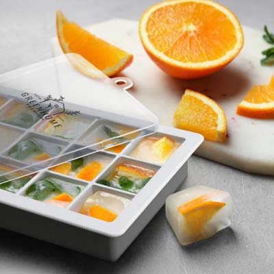 The TRENDS Blizzard Ice Tray is made from flexible silicone for easy ice cube release.  15 compartments.  Stackable.  Printing available with your logo.