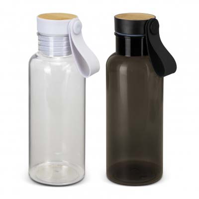 The TRENDS Onslow RPET Bottle is a lightweight, BPA free recycled PET plastic, 600ml bottle.  Silicone carry strap.  2 colours. Multi colour print options.