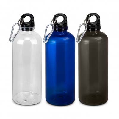 The TRENDS Rivia RPET Bottle is a 600ml bottle available in 3 colours. Recycled PET plastic.  Screw on lid.  Multi colour print available. 