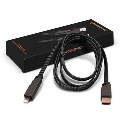 The INGENIO Quantum Universal Charging and Data cable is a 1.5m cable.  480mbps data transfer and powerful 60w output.  Dual input/output - USB-A & Type-C.