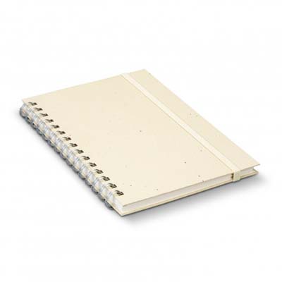 The Terra Recycled Paper Spiral Notebook is an a5 wiro bound notebook crafter from certified recycled paper.  Natural.  Printing areas front and back.