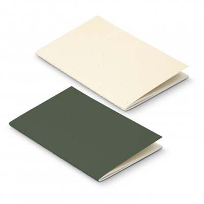The Terra Recycled Paper Soft Cover Notebook is an a5 soft cover notebook made from certified recycled paper.  2 colours.  32 pages.  Print front or back with your logo.