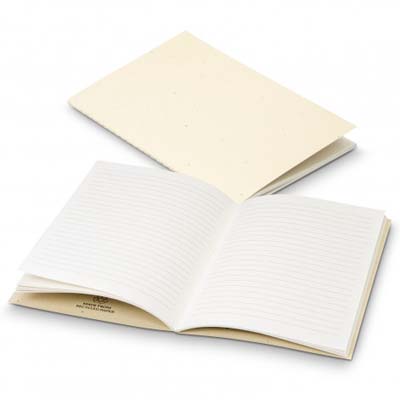 The Terra Recycled Paper Soft Cover Notebook is an a5 soft cover notebook made from certified recycled paper.  2 colours.  32 pages.  Print front or back with your logo.