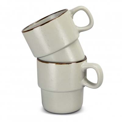 The Keepsake Stackable Coffee Cups are a set of 2 rustic 350ml stackable ceramic mugs. Have your logo printed on the cups for your client gifts and retail stock.