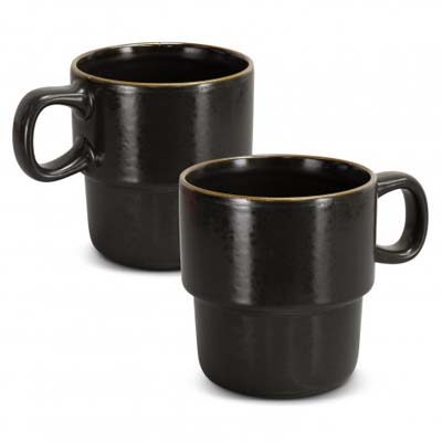 The Keepsake Stackable Coffee Cups are a set of 2 rustic 350ml stackable ceramic mugs. Have your logo printed on the cups for your client gifts and retail stock.