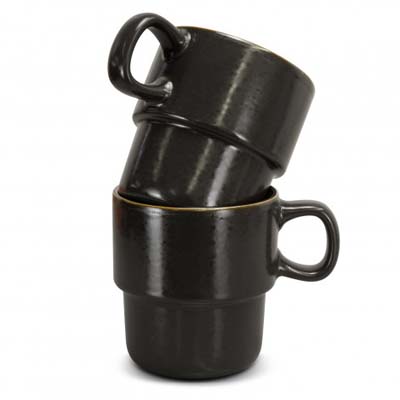 The Keepsake Stackable Coffee Cups are a set of 2 rustic 350ml stackable ceramic mugs. Have your logo printed on the cups for your client gifts and retail stock.
