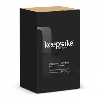 The Keepsake Stackable Coffee Cups are a set of 2 rustic 350ml stackable ceramic mugs.  Have your logo printed on the cups for your client gifts and retail stock.