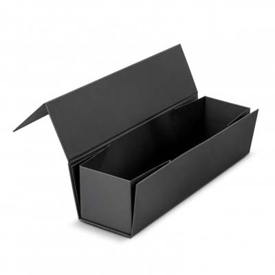 The TRENDS Malbec Wine Gift box is a 150gsm black card, side opening wine box with magnetic closure.  1 colour print available