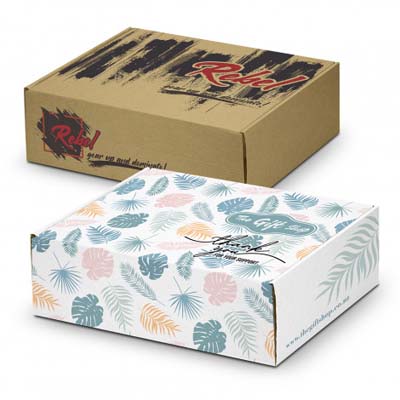 The TRENDS Die Cut Box is a professional custom gift box made with 3mm e-flute corrugated cardboard. Full colour branding available.