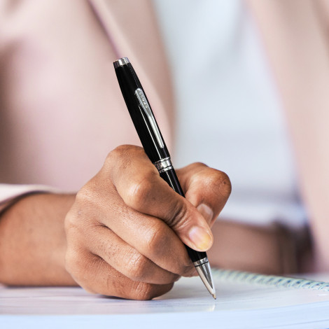 The Cross Coventry Ballpoint Pen blends timeless design with exceptional craftmanship.  Available in Black.  Printing and engraving available. 