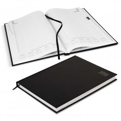 The Collins A4 Daily Diary is always a firm favourite.  Textured hard cover, day to view format.  Multiple branding options available including foil printing.
