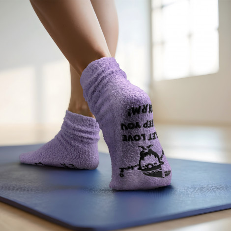 ﻿﻿The TRENDS Fluffy Grip Socks are socks with non-slip grips on the sole.  Grips can be customised.  Indent only - 30 working day lead time.