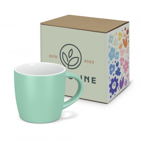 The TRENDS Mocha Coffee Mug is a modern 330ml mug.  15 colours available.  Matte glazed out with white gloss glazed inner.  Printing available for your logo.