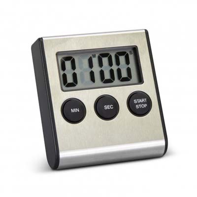 The TRENDS Aeon Kitchen Timer is a sleek aluminium timer.  LCD screen, push button controls.  Up to 99 minutes.  Silver.  Great kitchen promo products.