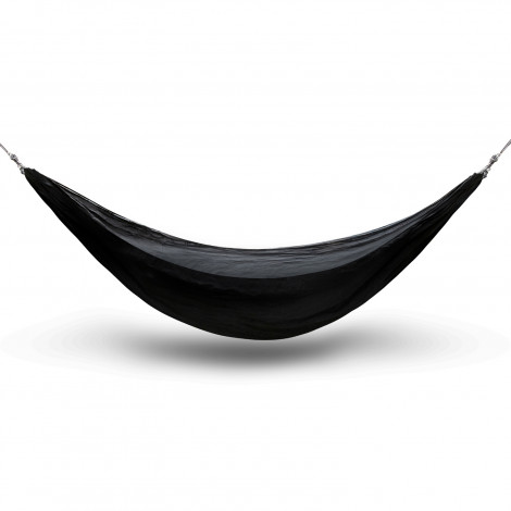 The TRENDS Frontier Stratus Outdoor Hammock is a lightweight, durable hammock.  Nylon based.  Black.  3 branding options - great outdoor corporate gift.