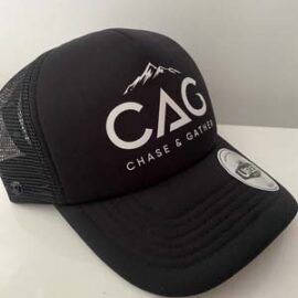 The Chase & Gather Trucker Cap is a black trucker cap with Chase & Gather logo on the front.  Preorders may allow for additional colour ways to be ordered.  