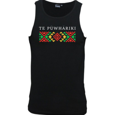The TE PŪWHĀRIKI Adults Singlet is a 180gsm singlet with logo on front and tui symbol on the back of the neck.  S - 5XL available. Preorder only.