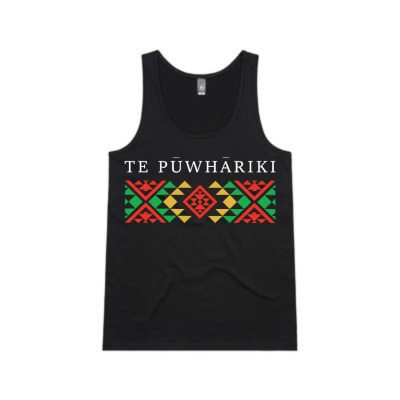 The TE PŪWHĀRIKI Womens Singlet is a 150gsm singlet with logo on front and tui symbol on the back of the neck.  XS - 2XL available. Preorder only.